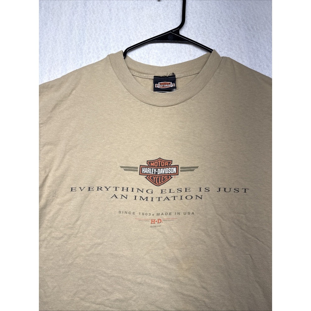 Vintage 1998 Harley Davidson Genoa Ohio T Shirt Hanes Beefy-T Tan Mens Large - Picture 9 of 16